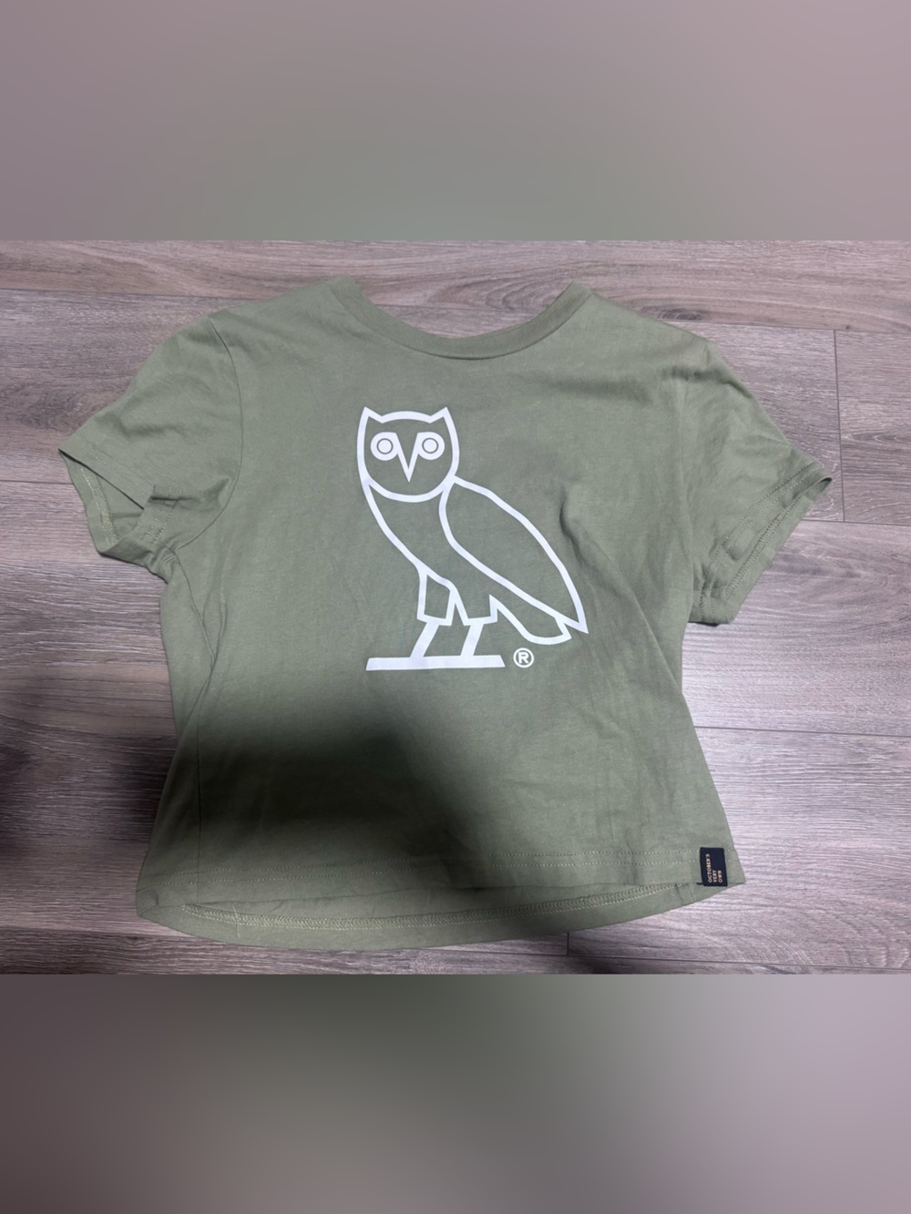 OVO (October’s Very Own) Olive Green Big Owl Logo Cropped T-Shirt